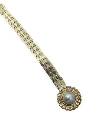 🌟VTG Women’s 80’s Thin Gold Faux Pearl Chain Link Stretchy Clasp Festival Belt